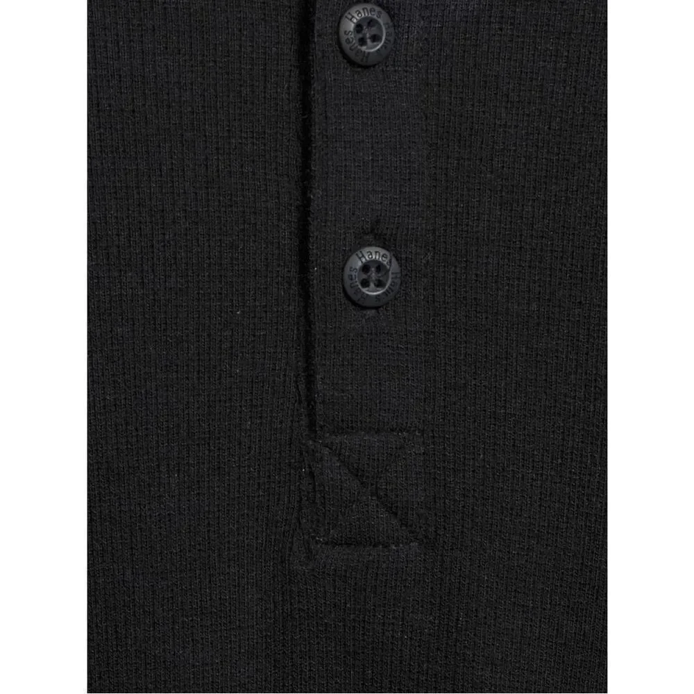 Hanes Men's Large L Black Long Sleeve Henley Pajama Lounge Tee NWT Ribbed Modal - Picture 4 of 7
